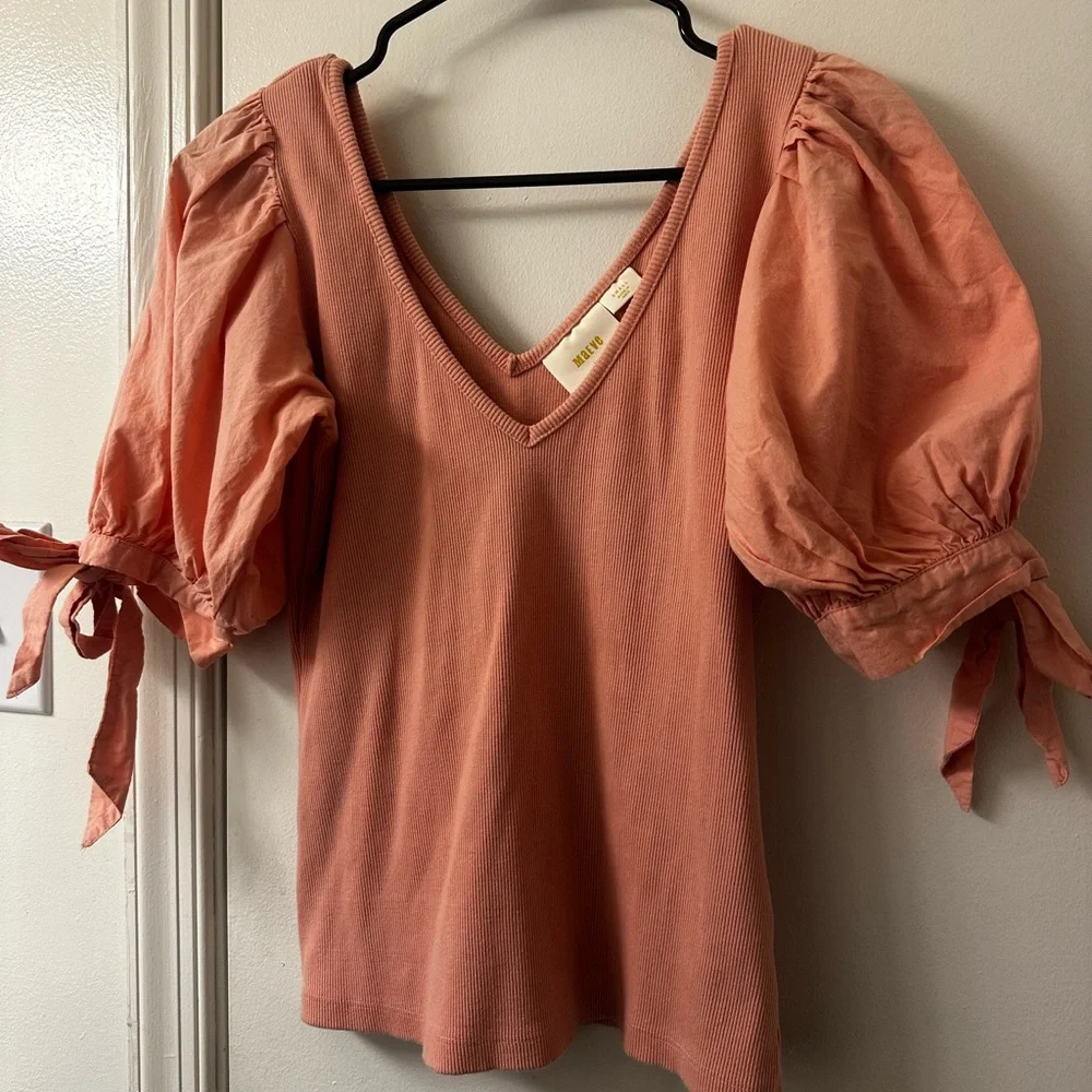Maeve by Anthropologie Puff Sleeve Ribbed V-Neck Top - Picture 5 of 6